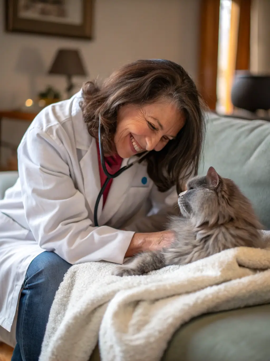 A friendly staff member petting a cat in a calm and relaxing setting at It's Raining Cats and Dogs Inc.
